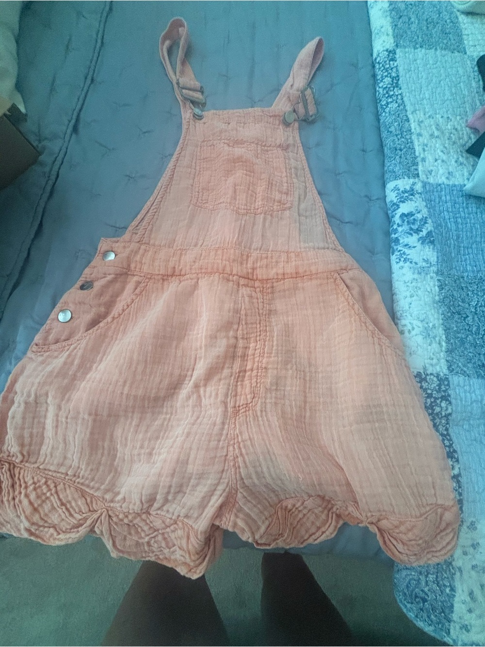 Pilcro Peach Cotton Gauze Overall Shorts with Scalloped Hem